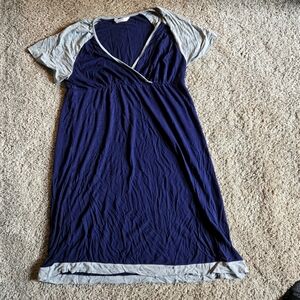 Navy and Gray V-Neck Dress Nursing Gown